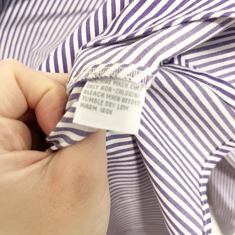 Foxcroft Purple and White Striped Button Down Shirt - Picture 5 of 7